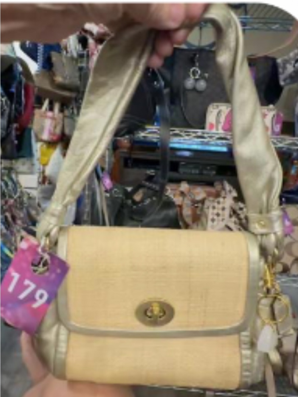 Coach #179 Parker Straw/ Silver Shoulder Bag